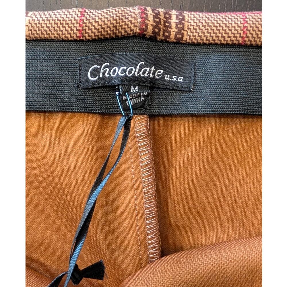 New Chocolate USA Brown Plaid Mini Skirt Medium Academia Preppy Fall - Picture 2 of 8